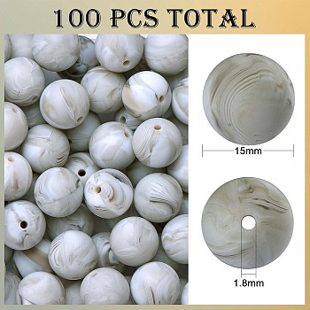 100Pcs Silicone Beads Round Rubber Bead 15MM Loose Spacer Beads for DIY Supplies Jewelry Keychain Making, Gainsboro, 15mm