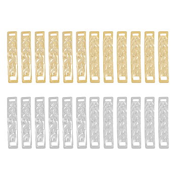 24Pcs 6 Colors Brass Connector Charms, Cadmium Free & Lead Free, Curved Rectangle Links, Mixed Color, 6x34.5x0.7mm, Hole: 4x2mm, 4pcs/color