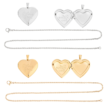 Unicraftale DIY Valentine's Day Themed Pendant Necklaces Making Kits, Including 304 Stainless Steel Locket Pendants & Necklace Making, Golden & Stainless Steel Color, Necklace Making: 17.72 inch(450mm), 2 colors, 1pc/color, 2pcs/box