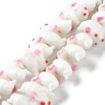 Handmade Lampwork Beads, Bumpy, Rabbit, White, 18~21x11~15x12mm, Hole: 1.6~2mm, about 30pcs/strand, 12.20 inch(31cm)
