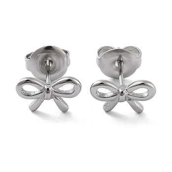304 Stainless Steel Stud Earrings, Bowknot, Stainless Steel Color, 6x10mm