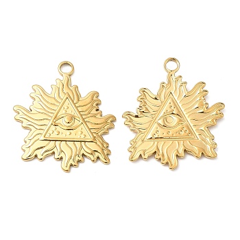 304 Stainless Steel Pendants, Leaf with Triangle & Eye Charm, Real 18K Gold Plated, 28x25x2mm, Hole: 3mm
