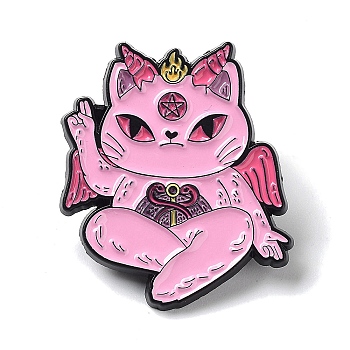 Halloween Cat Evil Enamel Pins, Black Alloy Brooches for Backpack Clothes, Wing, 30x26x1.5mm