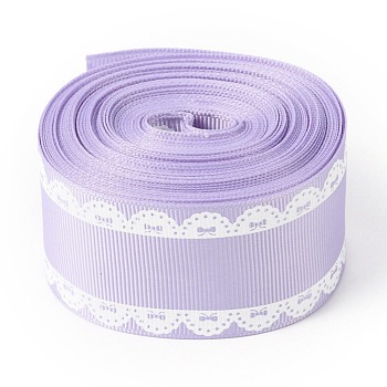 Polyester Printed Grosgrain Ribbon, Single Face Lace Pattern, for DIY Handmade Craft, Gift Decoration , Lilac, 1-1/2 inch(38mm), 10 yards/roll(9.14m/roll)