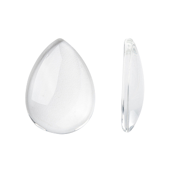 Transparent Teardrop Glass Cabochons, Clear, 25x18x5mm