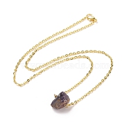 Natural Amethyst Irregular Nugget Pendant Necklace, Alloy Jewelry for Women, Golden, 20.47 inch(52cm)(G-E155-03G-04)
