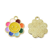 Alloy Enamel Pendants, Flower Charms, Golden, Colorful, 18.5x16x1mm, Hole: 2mm(ENAM-B050-04G-04)