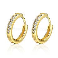 Fancy Style Ring Brass Cubic Zirconia Hoop Earrings, Clear, Golden, 3x17mm(EJEW-BB06805-G)