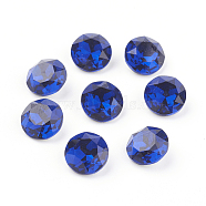 Pointed Back & Back Plated Glass Rhinestone Cabochons, Grade A, Faceted, Flat Round, Capri Blue, 8x4.5mm(RGLA-J012-8mm-243)