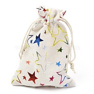 Christmas Theme Cotton Fabric Cloth Bag, Drawstring Bags, for Christmas Party Snack Gift Ornaments, Star Pattern, 14x10cm(X-ABAG-H104-B14)