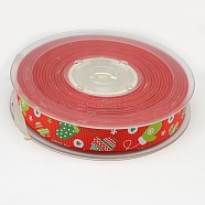 Christmas Gloves Printed Grosgrain Ribbon for Christmas Gift Package, Red, 5/8 inch(16mm), about 100yards/roll(91.44m/roll)(SRIB-D009-16mm-01)