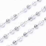 3.28 Feet Handmade Acrylic Beaded Chains, with Brass Findings, Long-Lasting Plated, Soldered, Platinum, 3mm(X-KK-I651-02P)