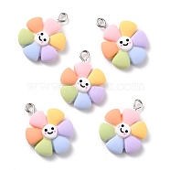 Resin Pendants, with Platinum Iron Peg Bail, Flower, Colorful, 24x18x5mm, Hole: 2mm(X-RESI-C002-24)