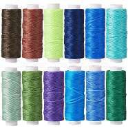 12Rolls 12 Colors Waxed Polyester Cord, Flat, Mixed Color, 0.8mm, about 32.8 yards(30m)/roll, 1roll/color(YC-SZ0001-03D)