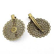 Antique Bronze Iron Alligator Hair Clip Findings, with Brass Flower Tray, DIY Hair Accessories Making, 38x39mm(X-PHAR-B015-AB)