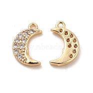 Rack Plating Brass Micro Pave Clear Cubic Zirconia Pendants, Long-Lasting Plated, Cadmium Free & Lead Free, Moon Charm, Real 14K Gold Plated, 11.5x7x2mm, Hole: 1mm(KK-E081-12G)