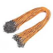 Waxed Cotton Cord Necklace Making, with Alloy Lobster Claw Clasps and Iron End Chains, Platinum, Orange, 17.12 inch(43.5cm), 1.5mm(MAK-S034-023)