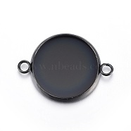 Stainless Steel Cabochon Connector Settings, Plain Edge Bezel Cups, Flat Round, Electrophoresis Black, Tray: 14mm, 16x21x2mm, Hole: 1.8mm(STAS-L211-04D-B)