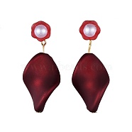 Rubberized Style Acrylic Dangle Earrings, with Brass Stud Earring Findings and Acrylic Imitation Pearl Beads, Twist, Red, 43mm, Pin: 0.8mm(EJEW-JE03366-02)