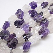 Natural Mixed Raw Rough Gemstone Amethyst and Crystal Beads Strands, Nuggets, 13~35x8~28mm, Hole: 2mm, about 15~19pcs/strand, 15.74 inch(G-L159-16)