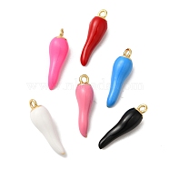 Rack Plating Brass Enamel Pendants, Cadmium Free & Lead Free, Long-Lasting Plated, Horn of Plenty/Italian Horn Cornicello Charm, Real 18K Gold Plated, Mixed Color, 17x5mm, Hole: 1.2mm(KK-A229-30G)