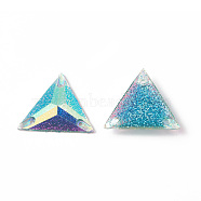 Triangle Sew on Rhinestone, Resin Rhinestone, Multi-Strand Links, AB Color, with Glitter Powder, Faceted, Garment Accessories, Turquoise, 21x24x4.5mm, Hole: 1.2mm(CRES-B006-01B)
