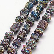 Electroplate Natural Druzy Crystal Bead Strands, Nuggets, Multi-color Plated, 8~13x6~11mm, Hole: 0.8mm, about 36~39pcs/strand, 15.7 inch(G-F304-03S-C)