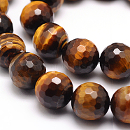 Faceted Grade A Natural Tiger Eye Round Bead Strands, 6mm, Hole: 1mm, about 62pcs/strand, 15.5 inch(G-F260-01-6mm)