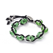 Handmade Glass European Beads Braided Bead Bracelets, with Nylon Thread and Alloy Shank Buttons, Green, 7-1/2 inch(190mm)(BJEW-JB05042-01)