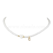 Brass Micro Pave Grade AAA Cubic Zirconia Letter Pendant Necklaces, Heart & Round Baking Painted Pearlized Glass Pearl Beaded Necklaces for Women, Letter C, 15.20 inch(38.6cm)(NJEW-JN04771-03)