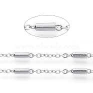 304 Stainless Steel Cable Chains, with Tube Beads, Soldered, with Spool, Flat Oval, Stainless Steel Color, Tube Beads: 54x28mm, link: 2~5.5x1.5~2mm, about 32.8 Feet(10m)/roll(CHS-D029-01P)
