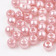 ABS Plastic Beads, Imitation Pearl , Round, Pink, 8x7.5mm, Hole: 1.5mm(X-OACR-Q004-8mm-08)
