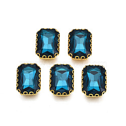 Sew on Rhinestonee, Transparent Glass, with Iron Prong Settings, Faceted, Rectangle, Marine Blue, 15x11x5.5mm, Hole: 1mm(X-RGLA-S030-20B-B08)