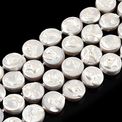 Plating Natural Freshwater Shell Beads Strands, Imitate Baroque Pearl Keshi Pearl Beads, Flat Round, 9x2.5~4mm, Hole: 0.6mm, about 40pcs/strand, 14.96 inch(38cm)(SHEL-N026-226)