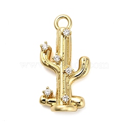 Brass Micro Pave Cubic Zirconia Pendants, Cactus Charms, Rack Plating, Long-Lasting Plated, Lead Free & Cadmium Free, Real 18K Gold Plated, 23x12x5mm, Hole: 2.5mm(KK-L229-066G)