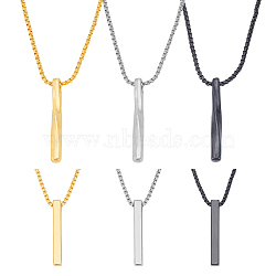 6Pcs 6 Style Stainless Steel Rectangle & Twist Pendant Necklaces Set with Zinc Alloy Chains, Mixed Color, 23.62~23.74 inch(60~60.3cm), 1Pc/style(NJEW-AN0001-84)