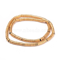Electroplate Non-magnetic Synthetic Hematite Beads Strands, Long-Lasting Plated, Heishi Beads, Flat Round/Disc, Golden Plated, 4~4.5x0.8~1.1mm, Hole: 1mm, about 370pcs/strand, 15.7 inch(40cm)(X-G-I260-07A)