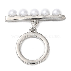 Brass with ABS Imitation Pearl Toggle Clasps, Platinum, bar: 6.5x22.5x3.5mm, hole: 1.2mm, ring: 14.5x12.5x1.5mm, hole: 1.2mm(KK-N254-89P)