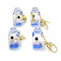Acrylic Bottle Keychain, with Zinc Alloy Lobster Claw Clasps, Iron Key Ring and Brass Bell, Blue, 9cm(KEYC-C001-07G)
