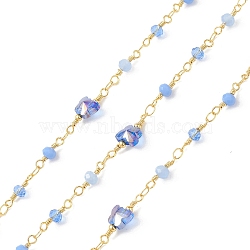 Butterfly & Round Glass Beaded Chains, Faceted, Unwelded, with Brass Chains, Golden, Royal Blue, 13~19x4~8x4~5mm(CHS-P016-38G-06)