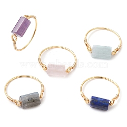 Column Natural Aquamarine & Rose Quartz & Lapis Lazuli & Labradorite & Amethyst Finger Rings, Copper Wire Wrapped Rings for Women, US Size 9 3/4(19.5mm)(RJEW-JR00817)