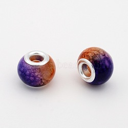 Large Hole Glass European Beads, with Silver Color Plated Brass Cores, Rondelle, Chocolate, 14x10mm, Hole: 5mm(GPDL-J009-06)