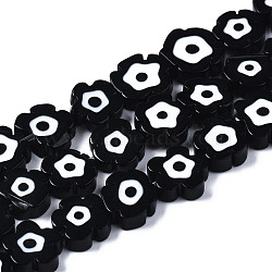 Handmade Lampwork Beads Strands, Flower with Evil Eye, Black, 7~9x7~9x3mm, Hole: 0.8mm, about 50~52pcs/strand, 14.57 inch~15.35 inch(37~39cm)(LAMP-N023-002A-01)