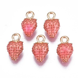 Alloy Enamel Charms, Cadmium Free & Nickel Free & Lead Free, Light Gold, Strawberry, Salmon, 15x9x6.5mm, Hole: 2mm(ENAM-N054-71C)