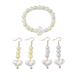 Round & Heart Acrylic Beads Bracelet & Dangle Earring Set, 304 Stainless Steel Jewerly for Women, Mixed Color, Inner Diameter: 52mm(SJEW-JS01301)