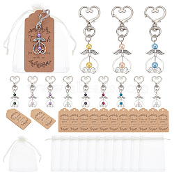 BENECREAT 1 Set Angel Glass Pearl Pendant Decoration, with 12Pcs Kraft Paper Price Tags and 12Pcs Organza Gift Bags, Platinum, 71mm, 12pcs/set, 1 set(KEYC-BC0001-16)