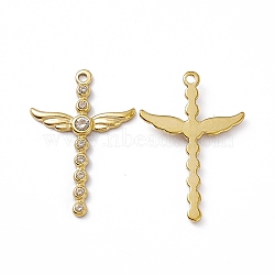 Vacuum Plating 201 Stainless Steel Pendants, with Rhinestone, Real 18K Gold Plated, Sword with Wing Charms, Crystal, 35x23.5x3mm, Hole: 1.6mm(STAS-J401-VC1005)