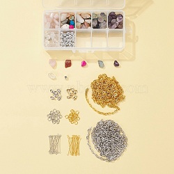 DIY Natural Mixed Stone Beads Strands and Round Plating Acrylic Beads, with Iron and Brass Finding, for DIY Necklace Making Kits, Mixed Color, Beads: 150g(DIY-FS0001-16)