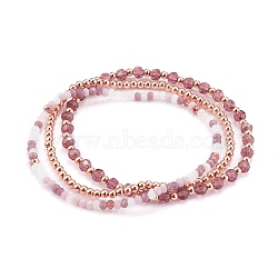 3Pcs 3 Styles Stretch Beaded Bracelets Sets, with Glass Beads and Rose Gold Plated Brass Beads, Rondelle & Round, Mixed Color, 2-1/4 inch(5.6~5.8cm), 1pc/style(BJEW-JB06053-02)