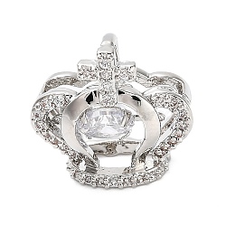 Brass Micro Pave Cubic Zirconia Pendants, Crown Charms, Rack Plating, Long-Lasting Plated, Lead Free & Cadmium Free, Platinum, 14x14x6.5mm, Hole: 3x3mm(KK-L229-029P)